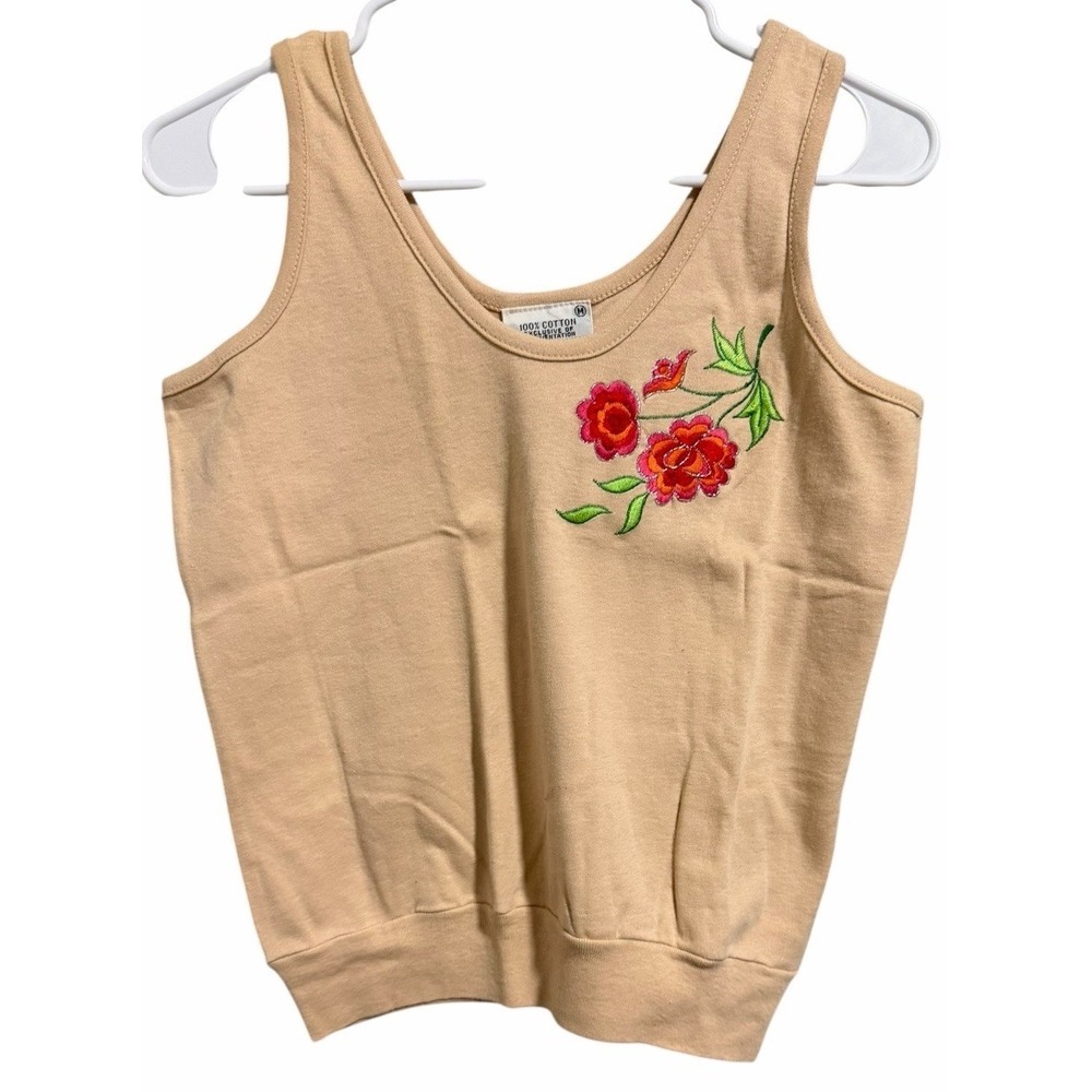 Vintage Y2K Floral Embroidered Scoop Neck Tank Top Fairy Women's Size Medium